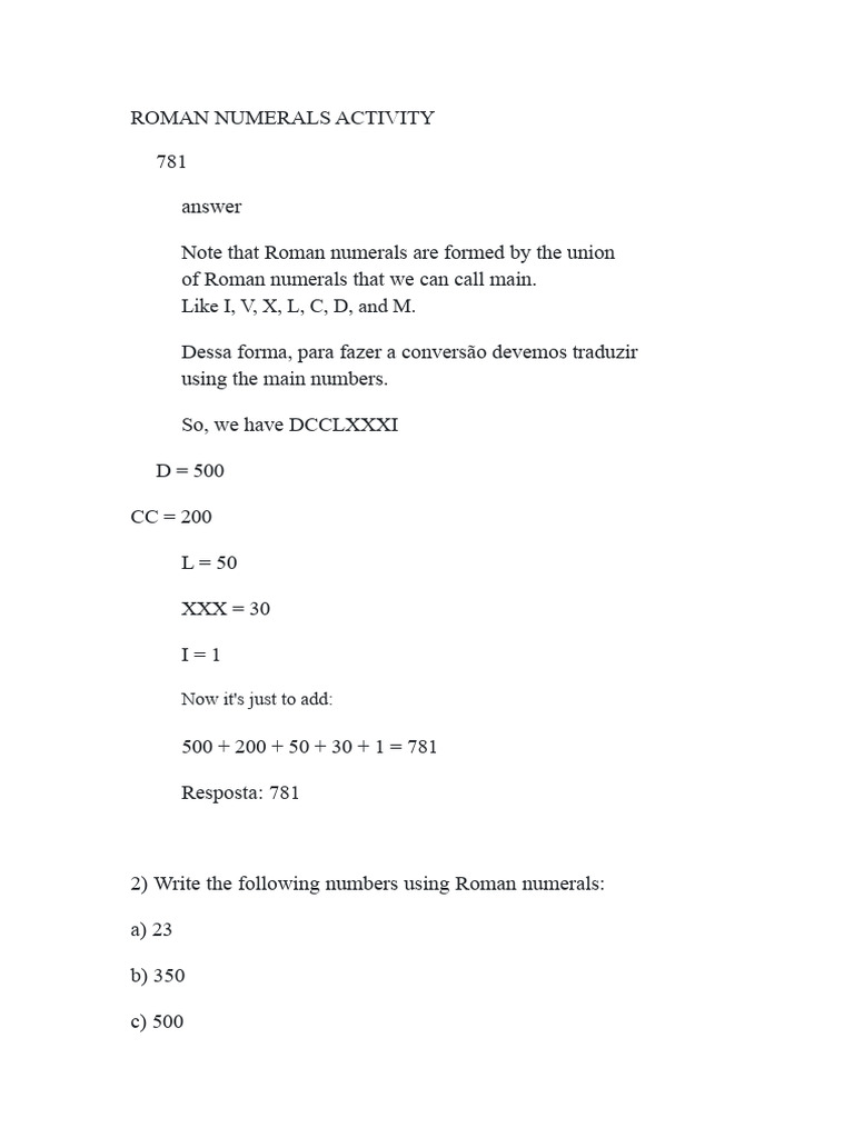 Roman Numerals Conversion Exercises | PDF | Roman Empire | Ancient Europe