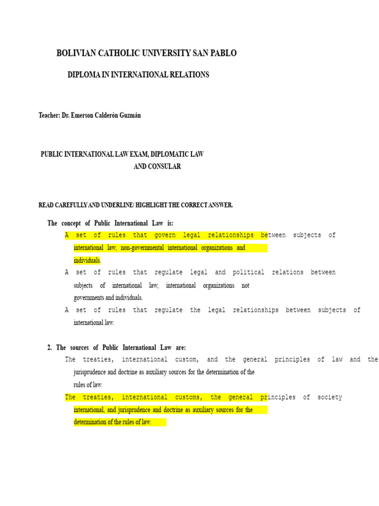 Public International Law Exam Guide | PDF | Treaty | International Law
