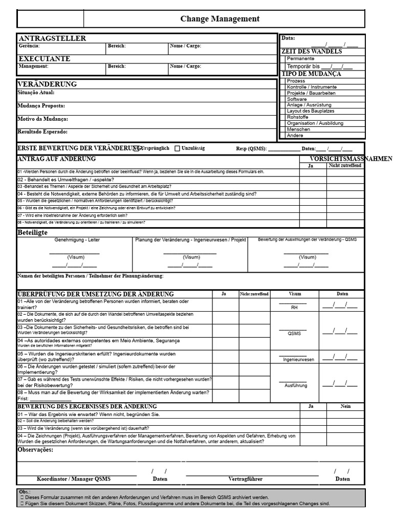 Änderungsmanagement Formular | PDF