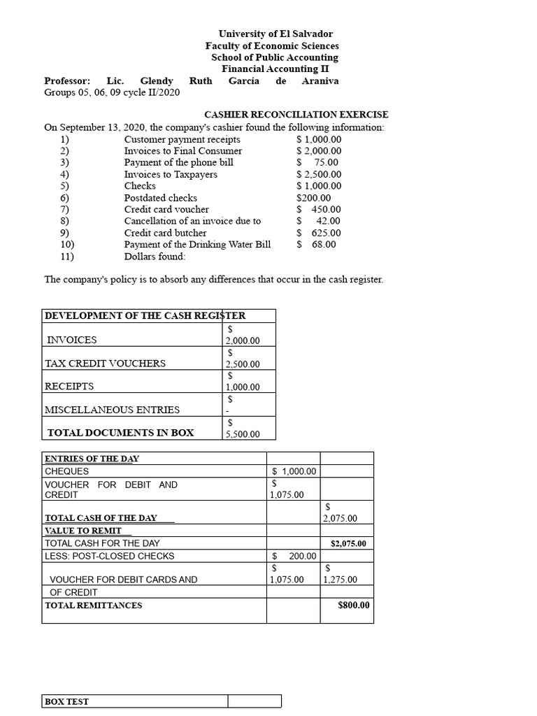 Cash Count and Final Cut Exercises (1) | PDF | Cheque | Payments