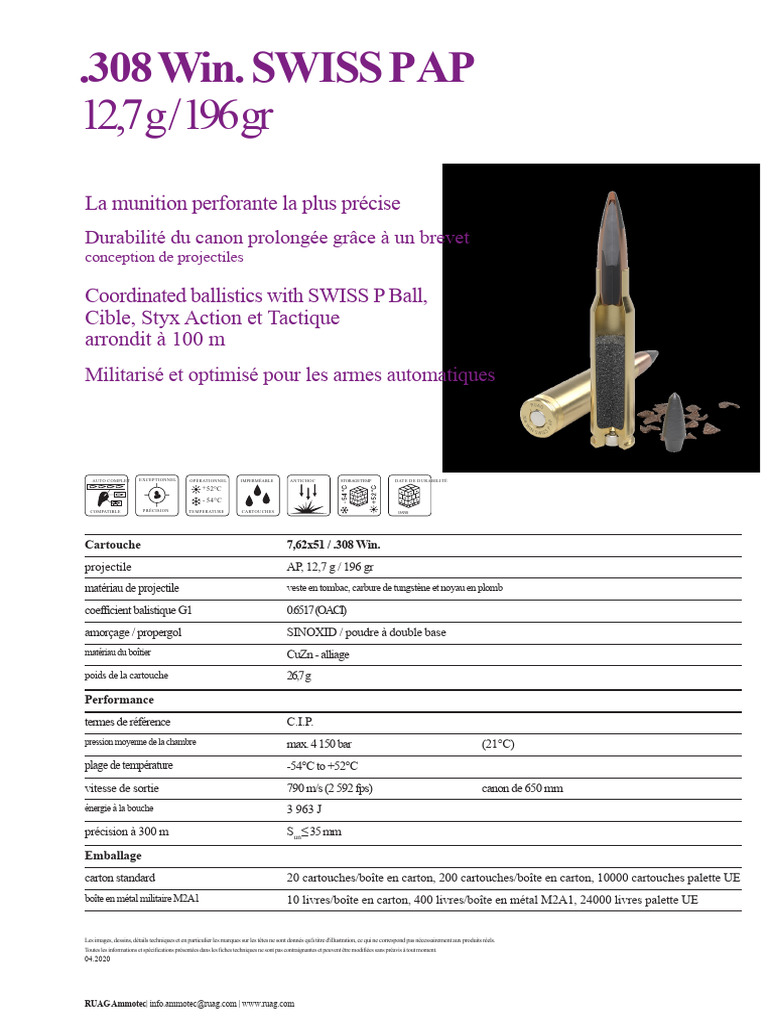 Munition .308 Win. SWISS P AP Précise | PDF | Munitions | Dynamique ...