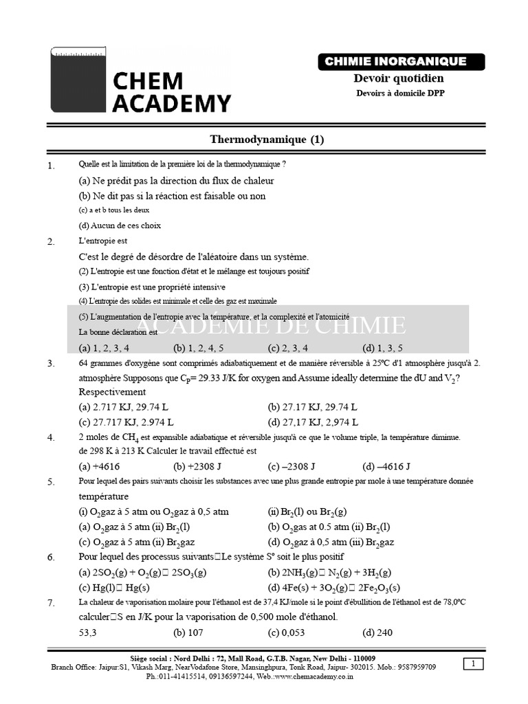 Concepts clés de thermodynamique chimique | PDF | Entropie ...