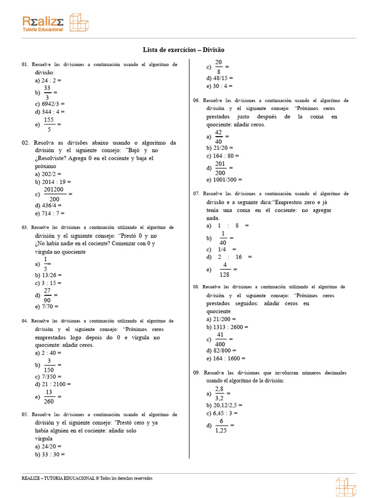 Ejercicios de División Paso a Paso | PDF | Matemáticas | División ...