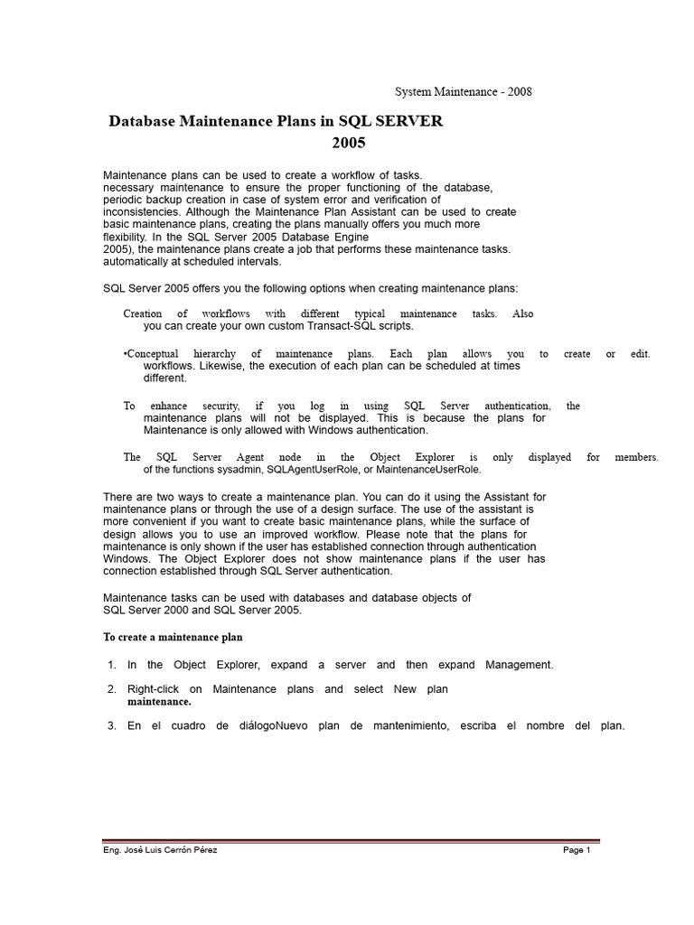 SQL Server 2005 Maintenance Plans Guide | PDF | Database Index ...