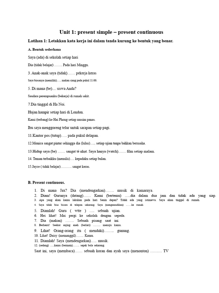 Latihan Present Simple dan Continuous | PDF