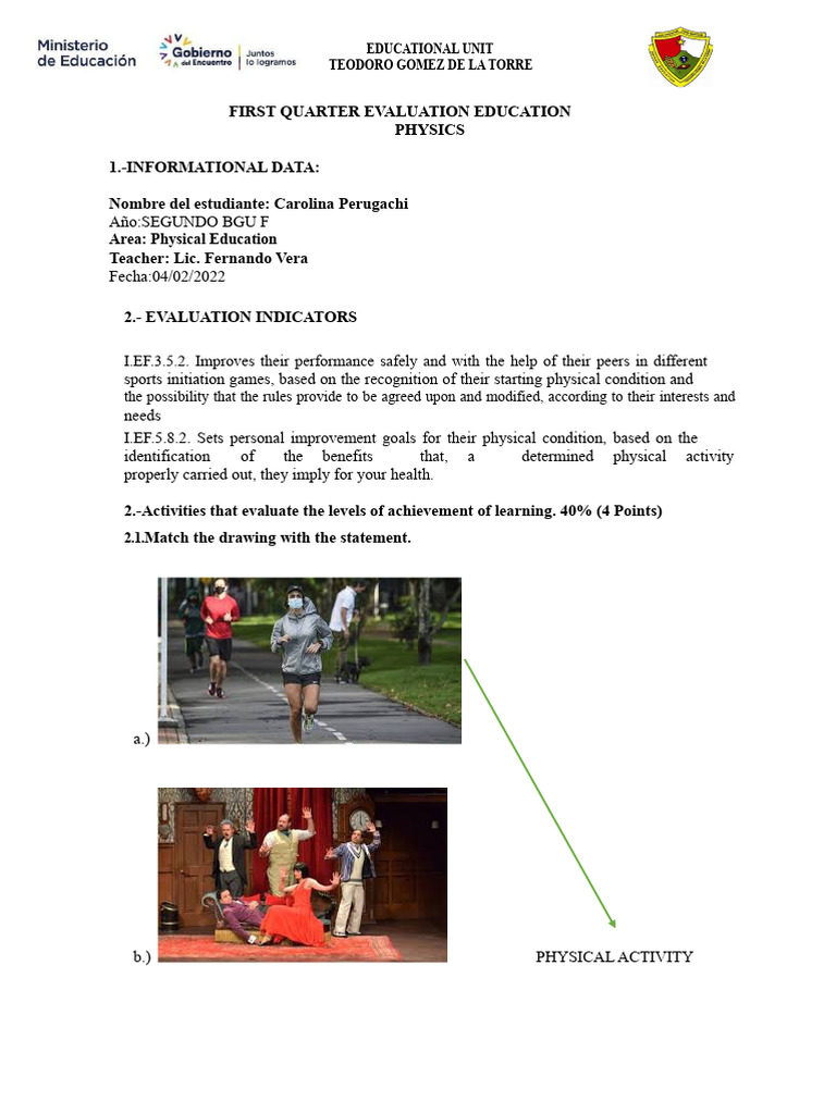 Evaluation First Term Physical Education 2ND Year Begu 2022 | PDF ...