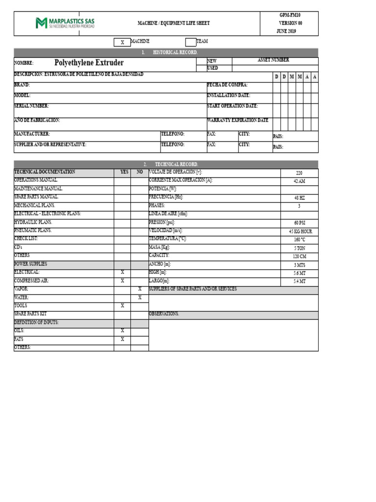 Polyethylene Extruder Maintenance Record | PDF | Extrusion | Bearing ...
