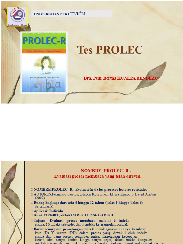 Evaluasi Proses Membaca PROLEC-R | PDF
