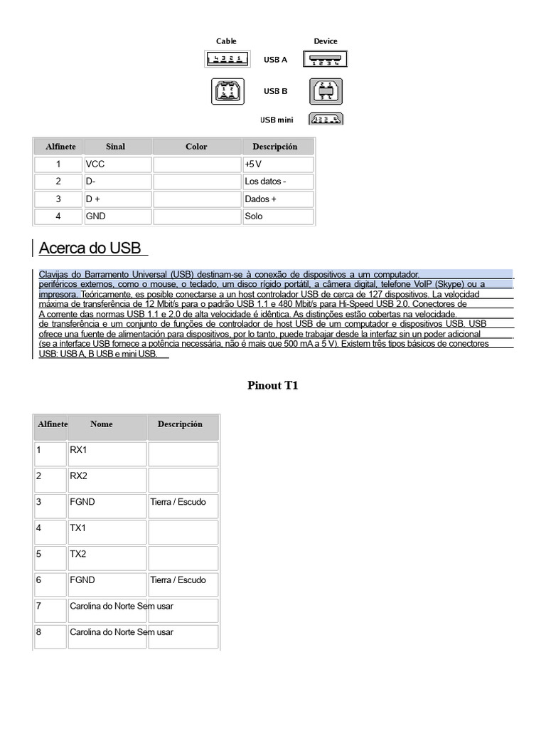 Pinout de Conectores e Interfaces USB | PDF | USB | Eletrônicos