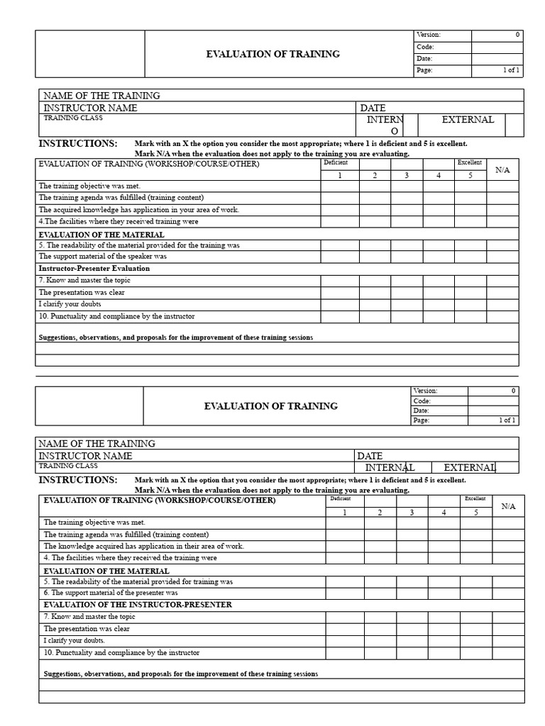 Training Evaluation Form Template | PDF | Evaluation | Cognition