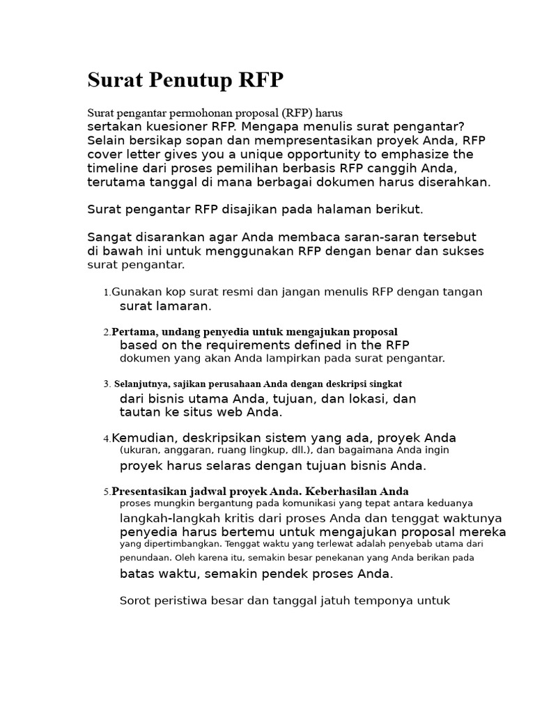 Panduan Surat Penutup RFP Efektif | PDF