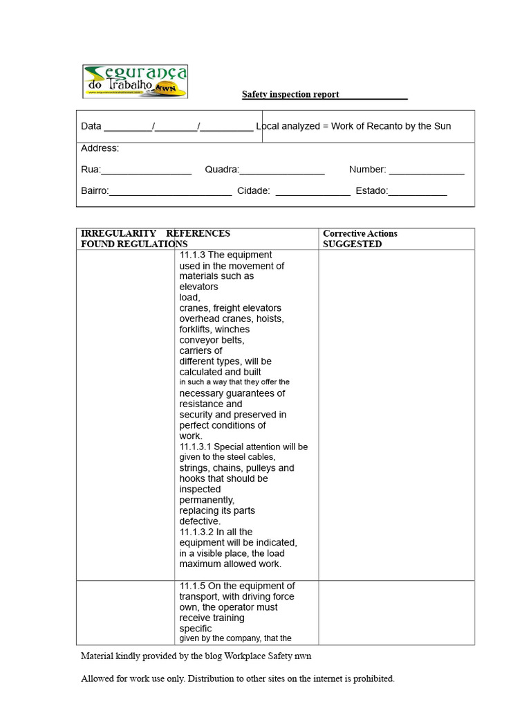 Safety Inspection Report for Equipment | PDF | Crane (Machine) | Elevator