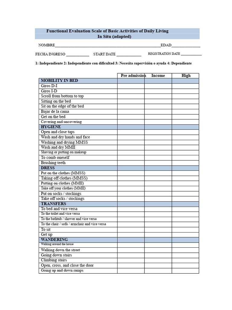 Daily Living Activities Evaluation Scale | PDF