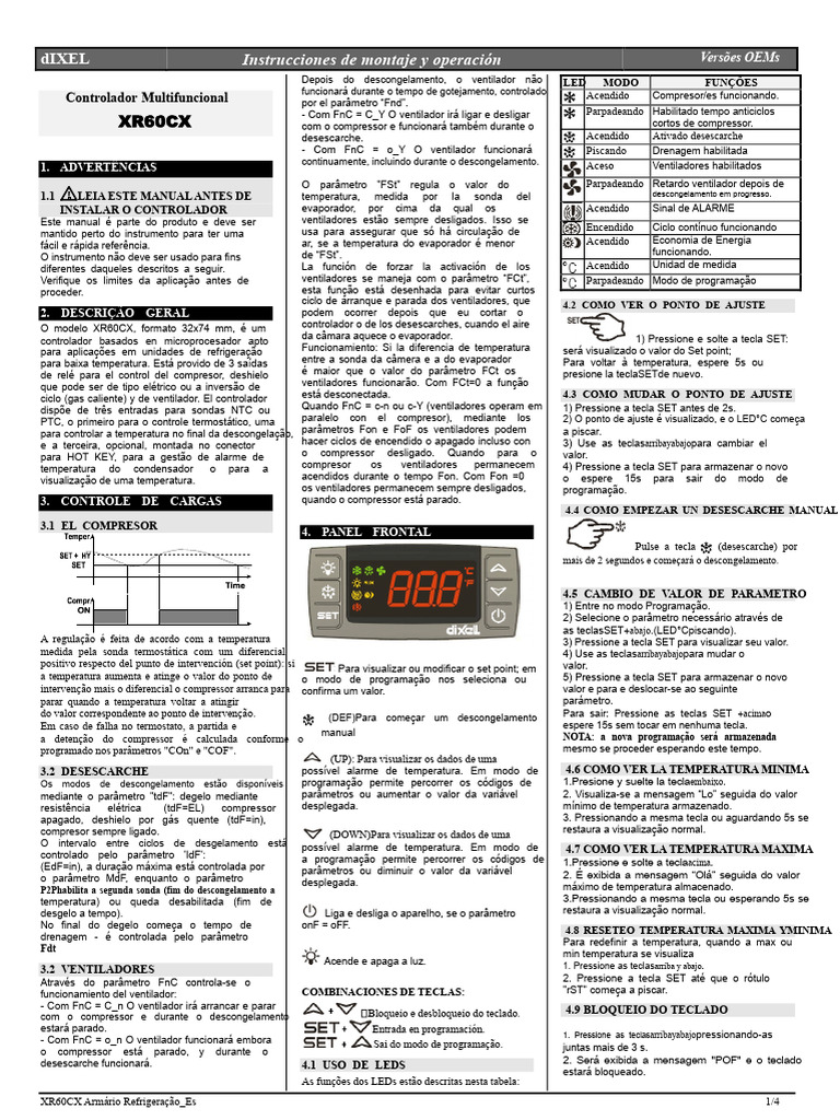 Manual controladores Multifuncionais XR60CX | PDF | Temperatura ...