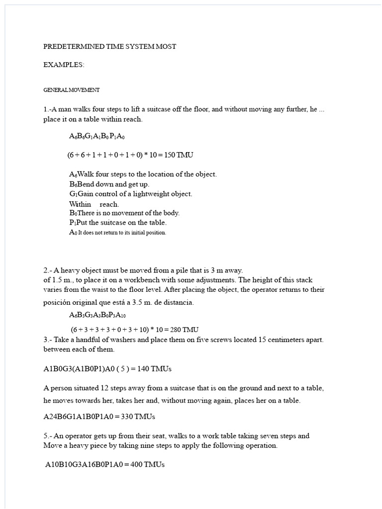 Predetermined Time System Examples | PDF