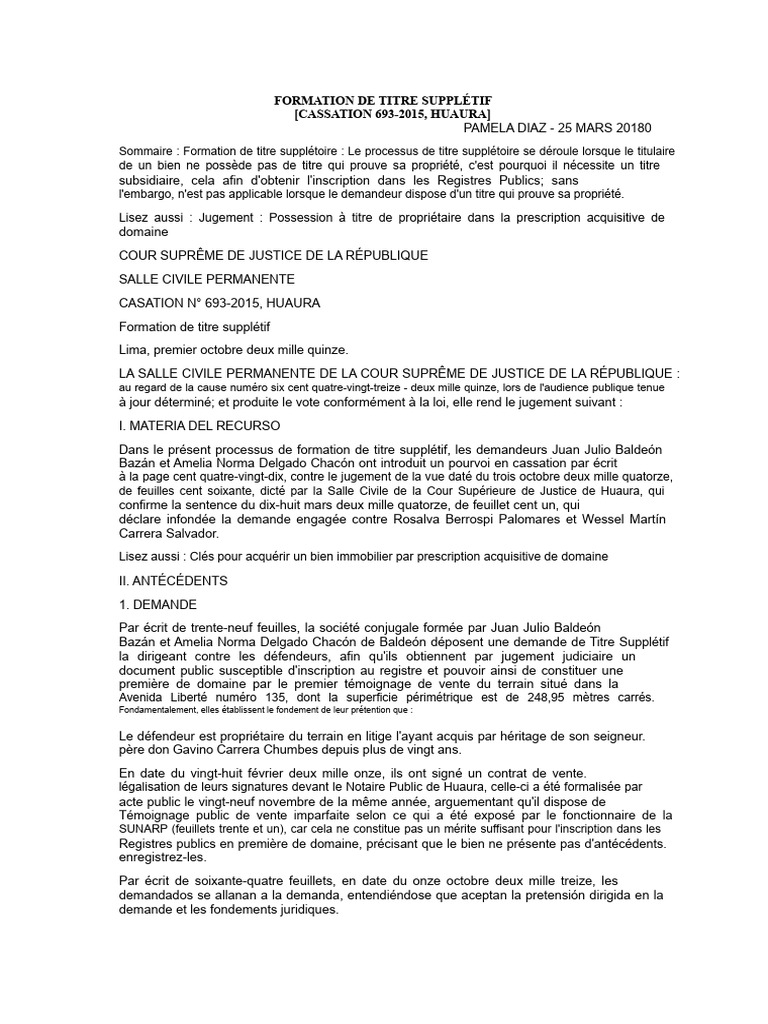 Formation de Titre Supplétif en Cassation | PDF | Constitution | Droits ...