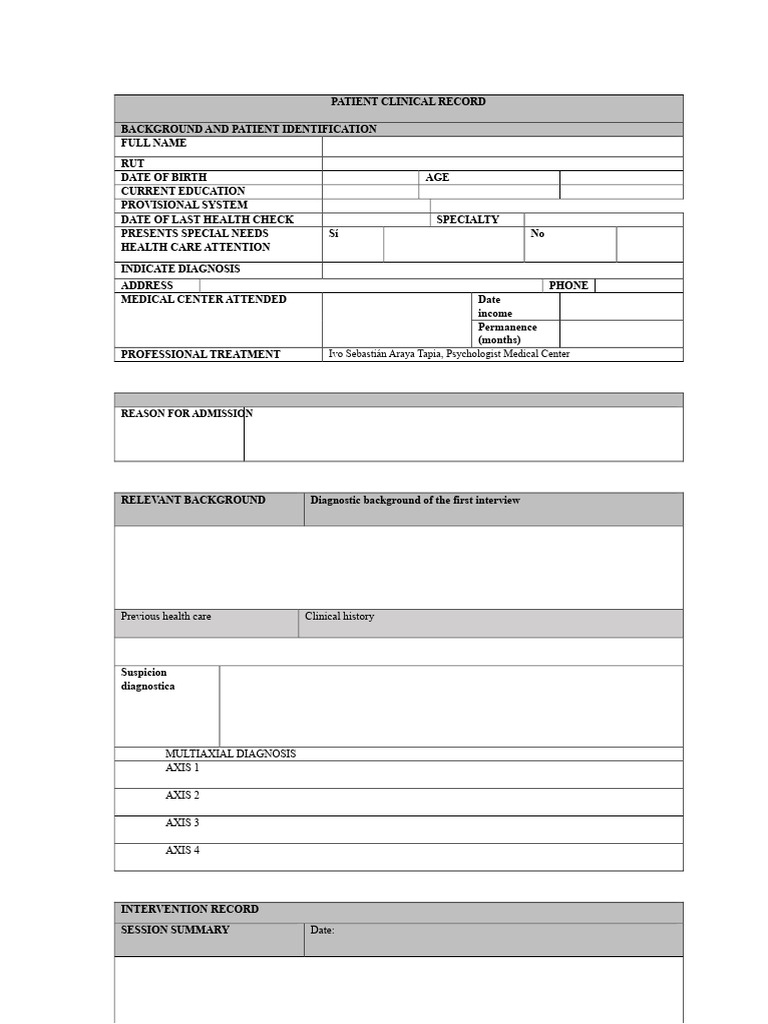 Patient Clinical Record Template | PDF