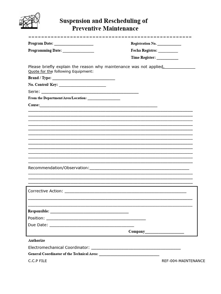 Maintenance Suspension and Rescheduling Form | PDF