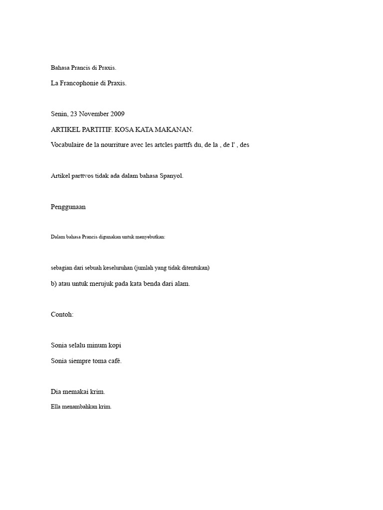 Artikel Partitif Contoh | PDF