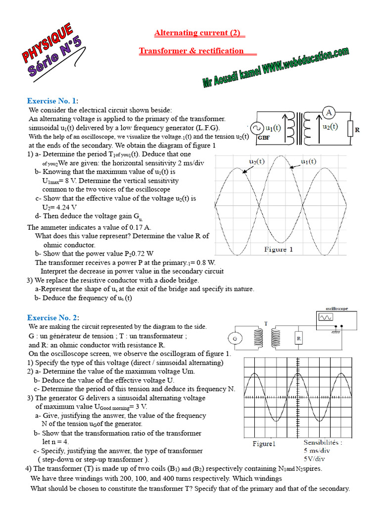 Transformer and Rectification Exercises | PDF | Voltage | Transformer