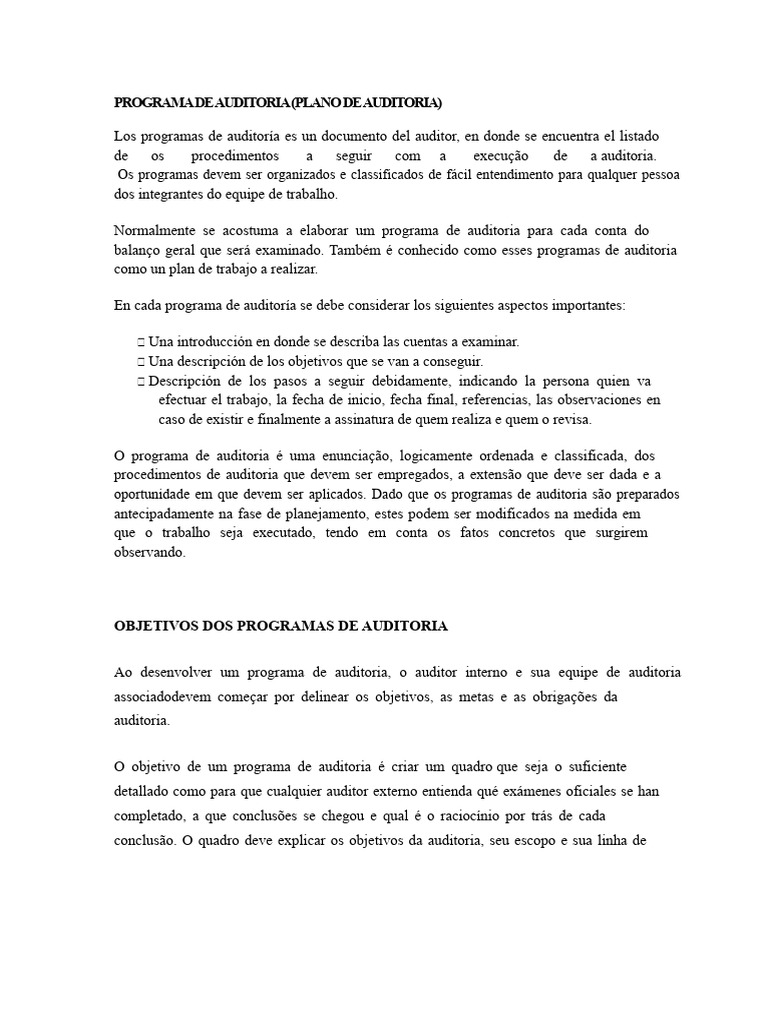 Guia Completo para Programas de Auditoria | PDF | Planejamento ...