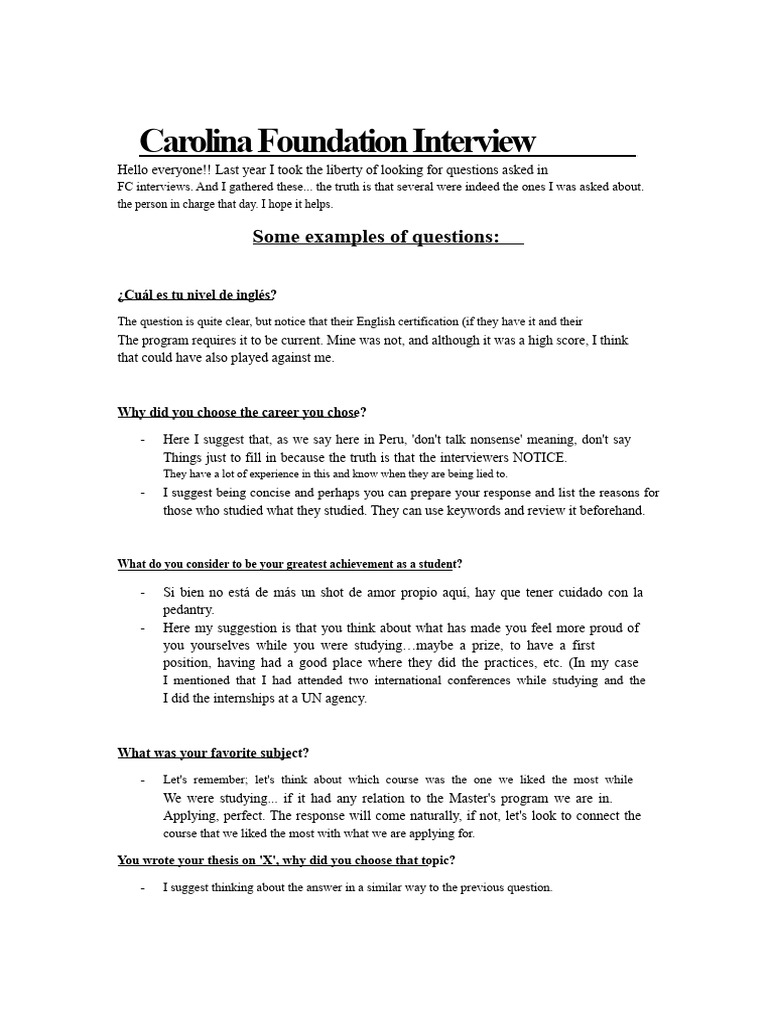 Interview of Fundación Carolina for master's degree scholarship ...