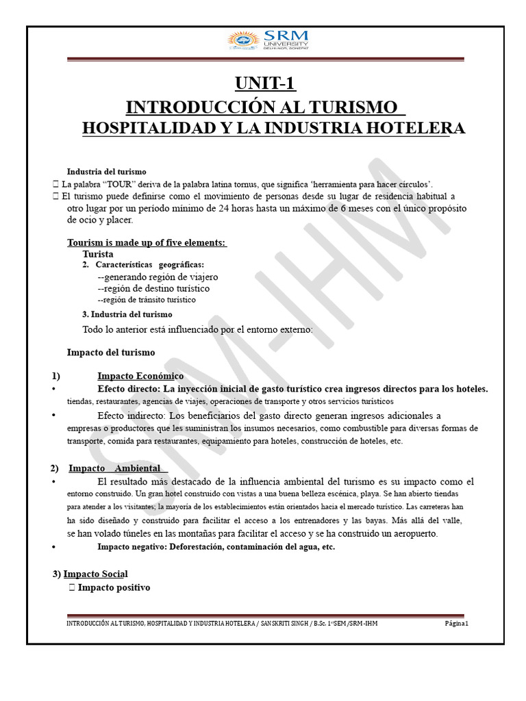 Introducción al Turismo y Hospitalidad | PDF | Turismo | Hotel