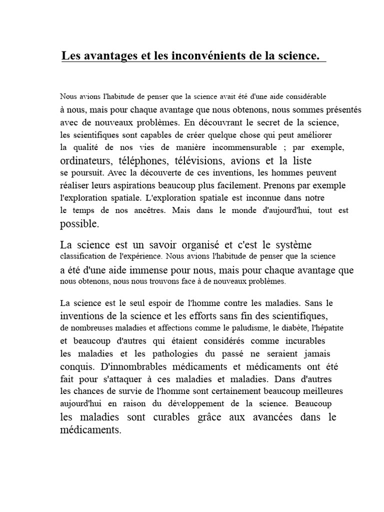 Avantages et inconvénients de la science | PDF | Science | la pollution