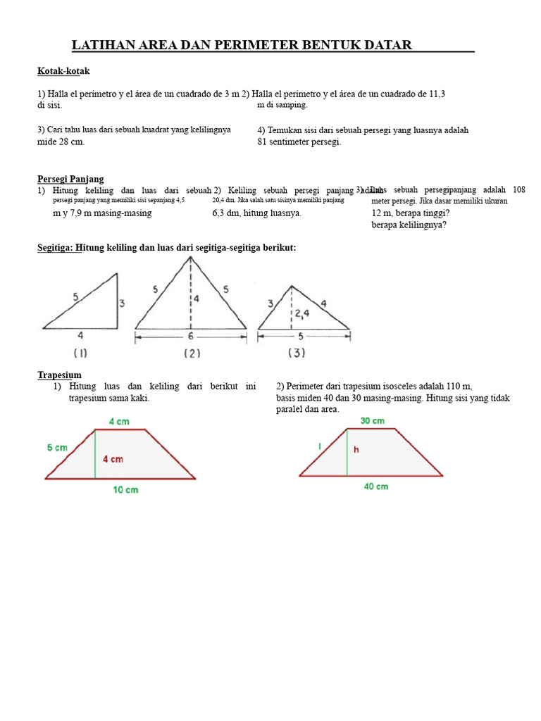 Latihan Area dan Perimeter Bentuk Datar | PDF