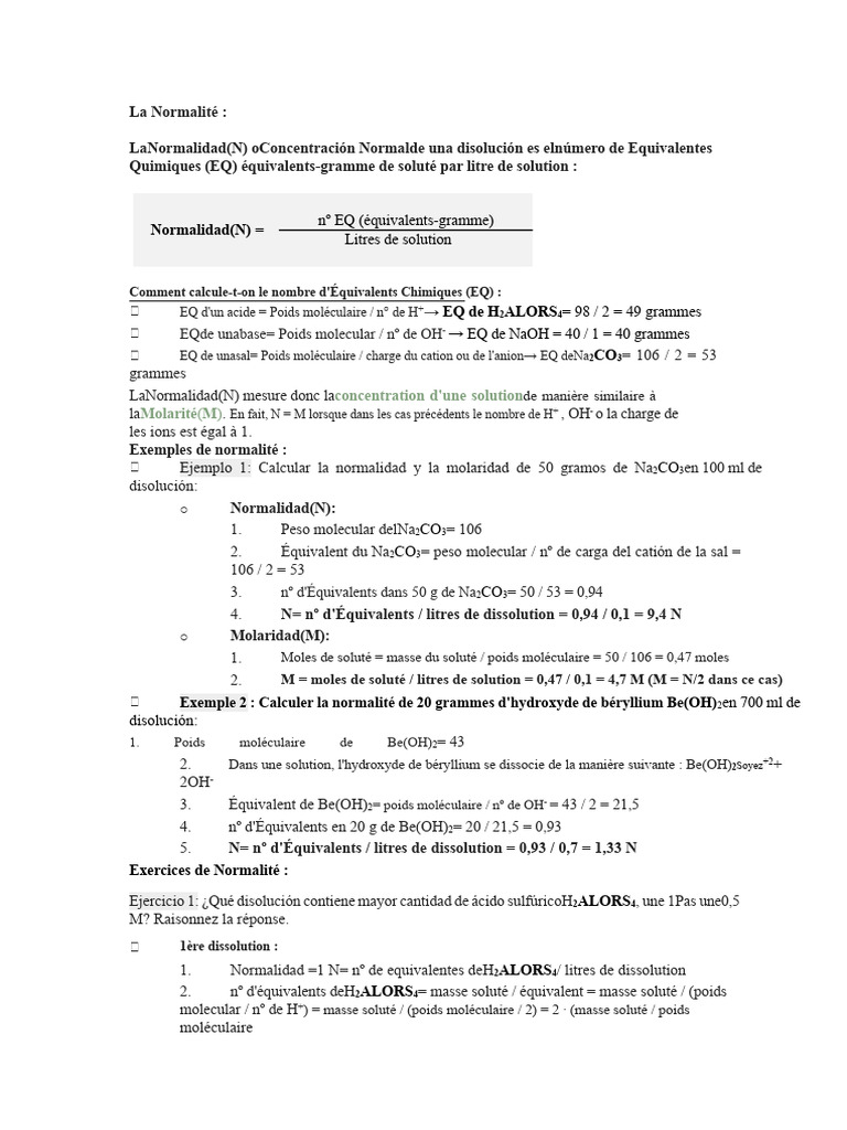 Calcul de la Normalité des Solutions | PDF | Sciences physiques ...