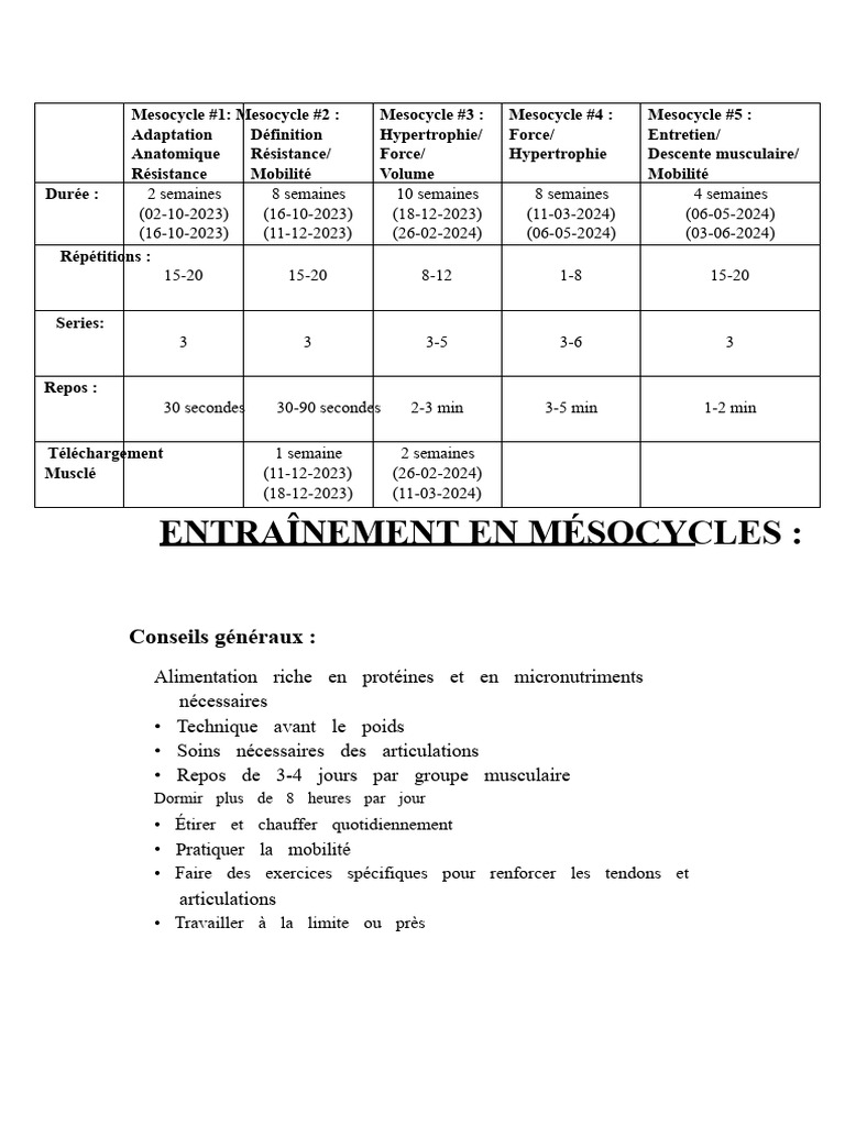 Programme d'entraînement en mésocycles | PDF | Appareil locomoteur