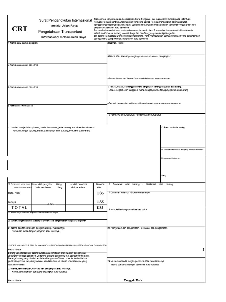 Surat Pengantar Transportasi Internasional | PDF