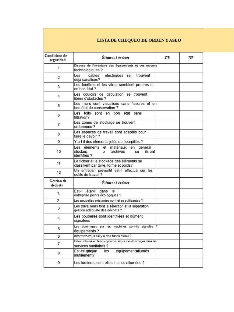 Checklist de Sécurité et Propreté | PDF