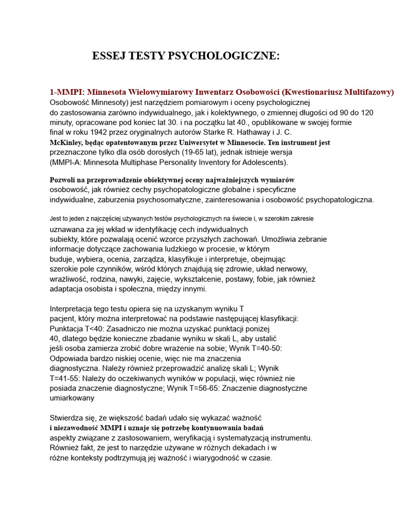 TESTY PSYCHOLOGICZNE | PDF