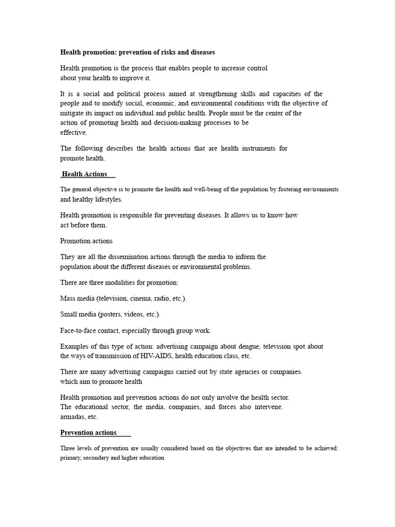 Health Promotion: Risk Prevention Strategies | PDF | Health Promotion ...
