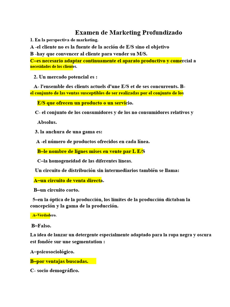 Documento 3 Examen de Marketing 41 PREGUNTA (1) - Convierte | PDF ...