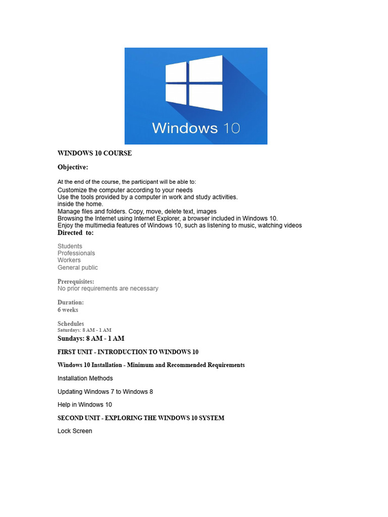 Windows 10 Course | PDF | Windows 10 | Microsoft Windows