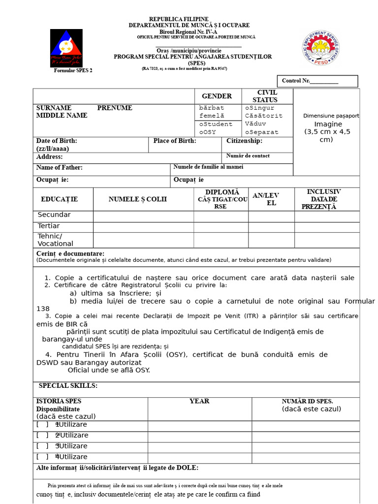 Formular de Aplicare Spes Form 2 Nov | PDF