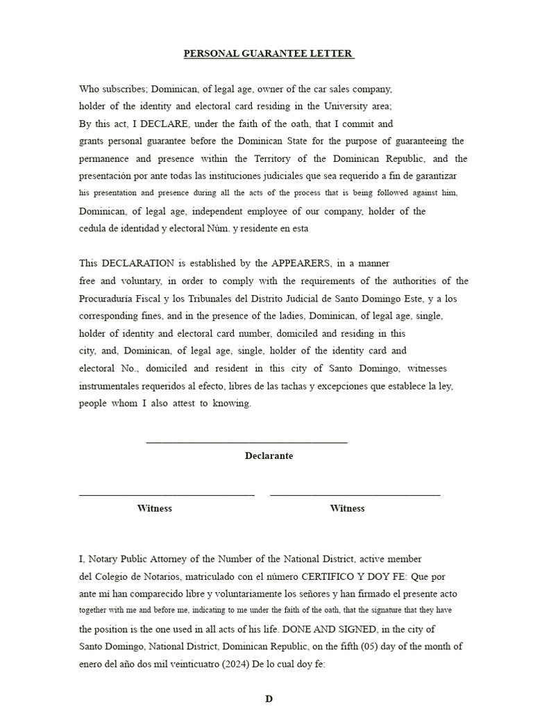 Personal Guarantee Letter Template | PDF