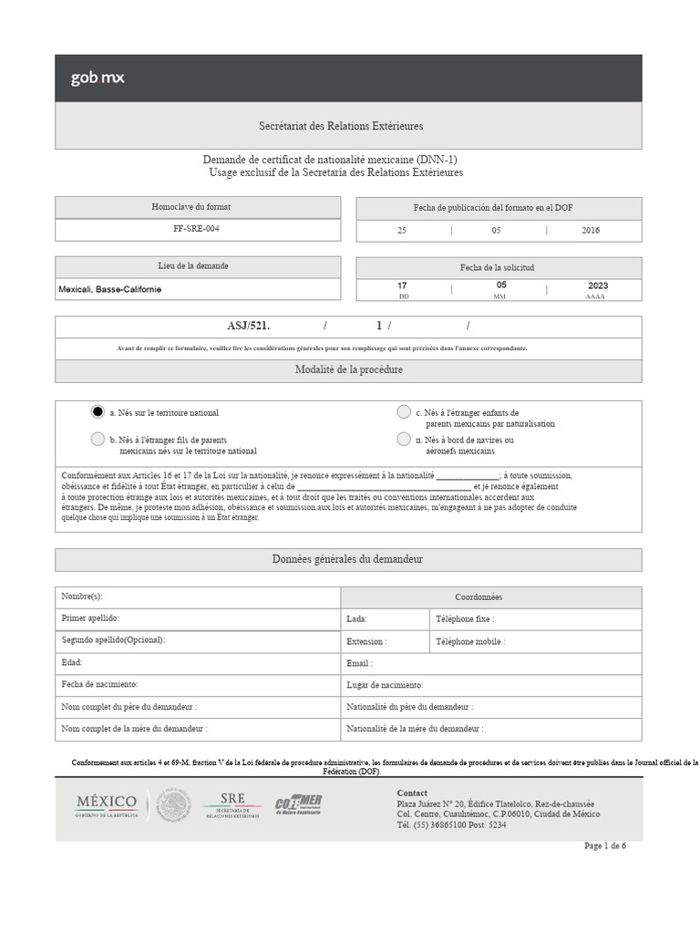Demande de certificat de nationalité mexicaine | PDF | Certificat de ...