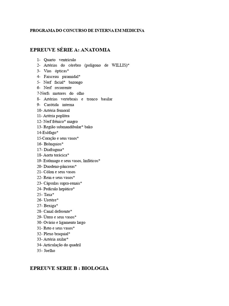 Programa de Concurso de Internato em Medicina | PDF | Fator de risco ...