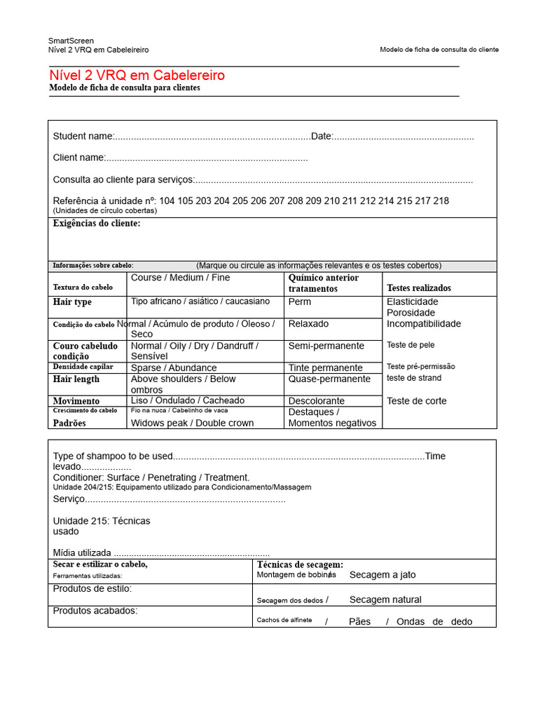 Ficha de Consulta para Cabeleireiro VRQ | PDF | Cabelo | Moda