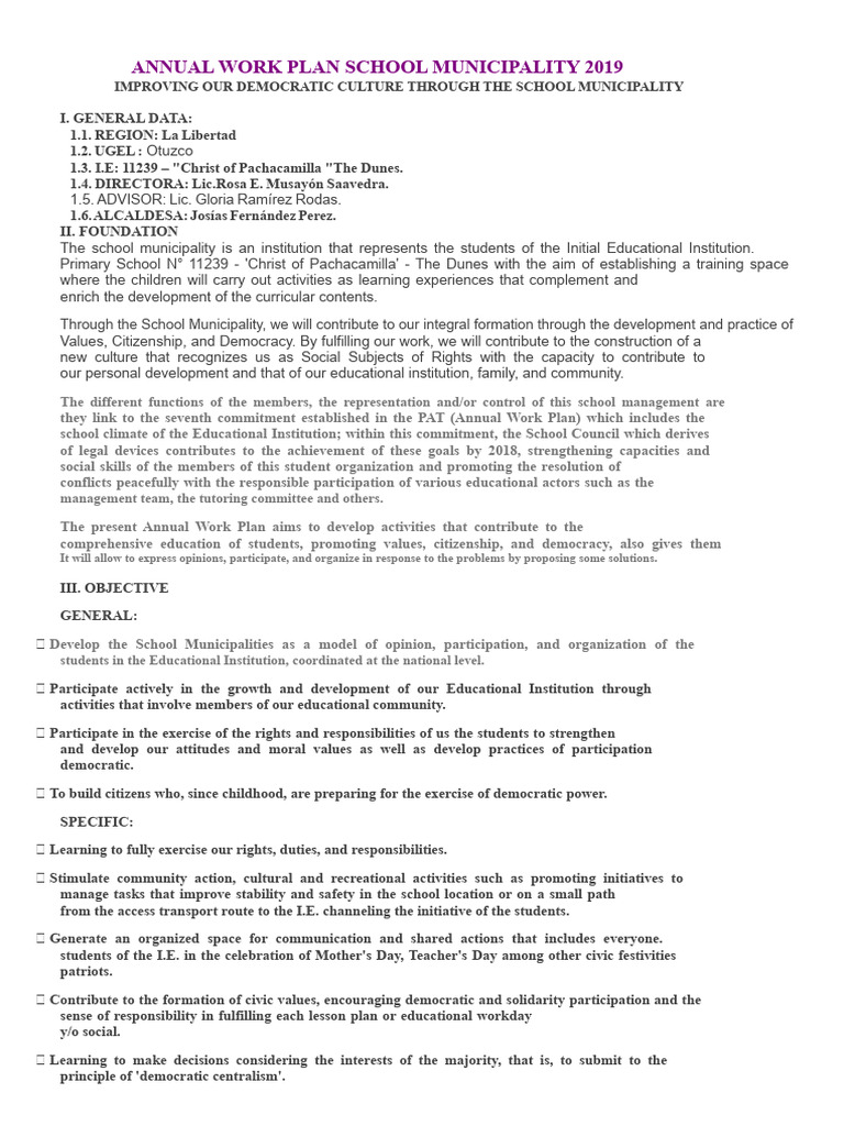 Annual Work Plan Municipal School | PDF | Value (Ethics)