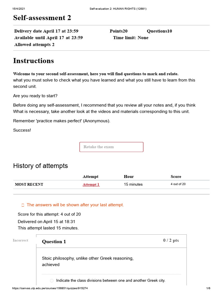 Self-Assessment 2 - HUMAN RIGHTS (12681) | PDF | Human Rights | Government
