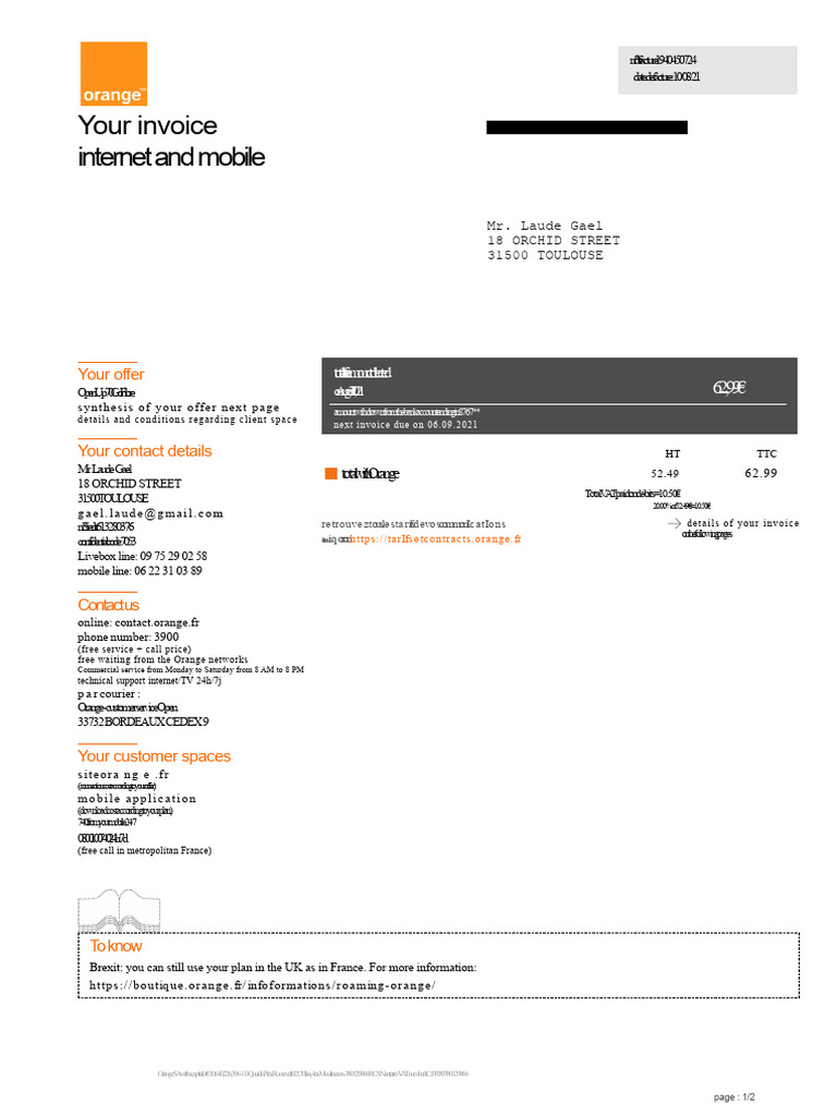 Orange Invoice Summary for OpenUp70 Plan | PDF | Service Industries ...