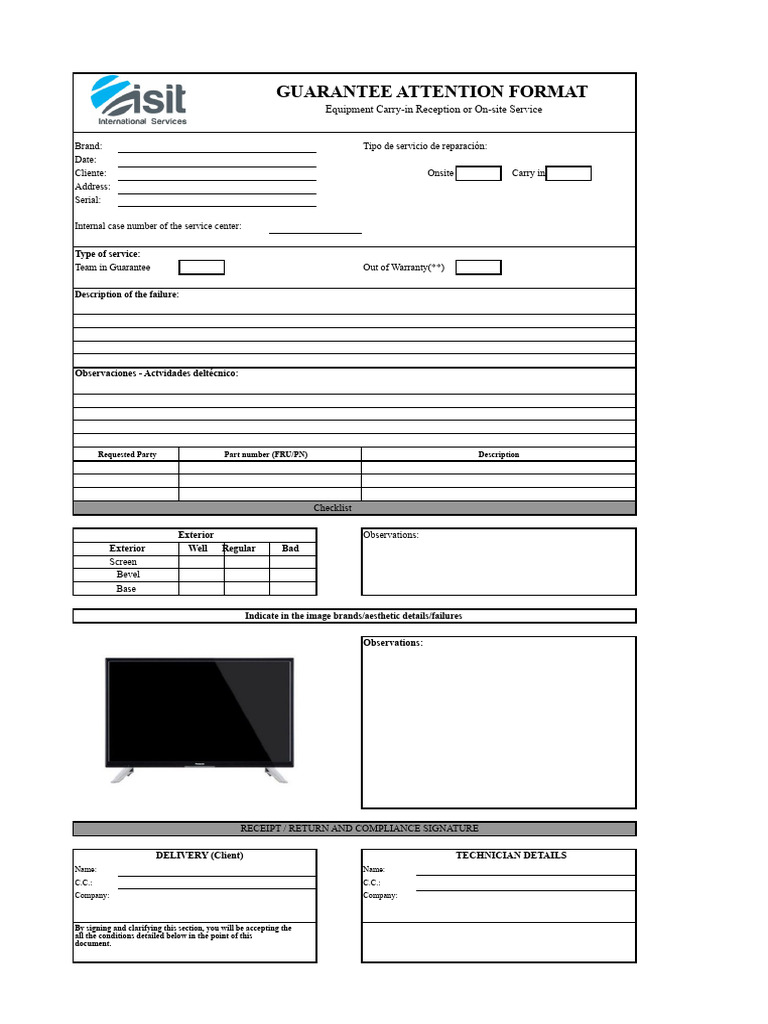 Equipment Service Guarantee Form | PDF