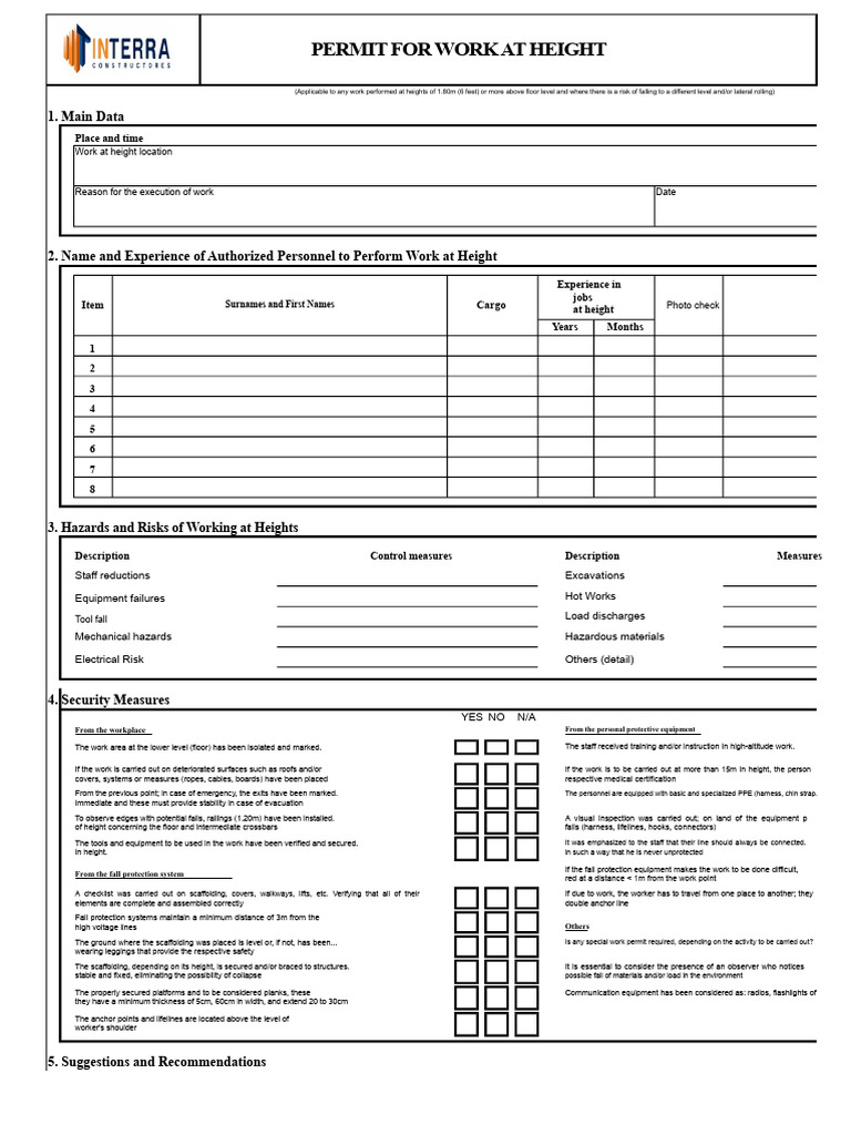 Work at Height Permit | PDF | Personal Protective Equipment | Working ...