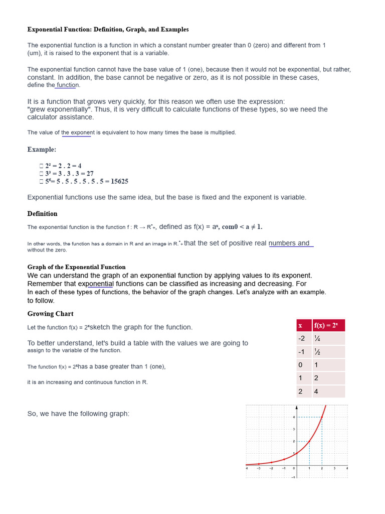 Exponential Function Overview and Graphs | PDF | Exponentiation ...