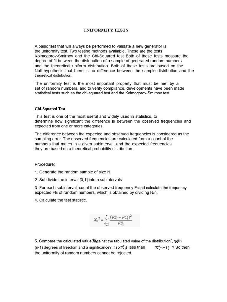 Uniformity Tests | PDF | Chi Squared Test | Probability Distribution