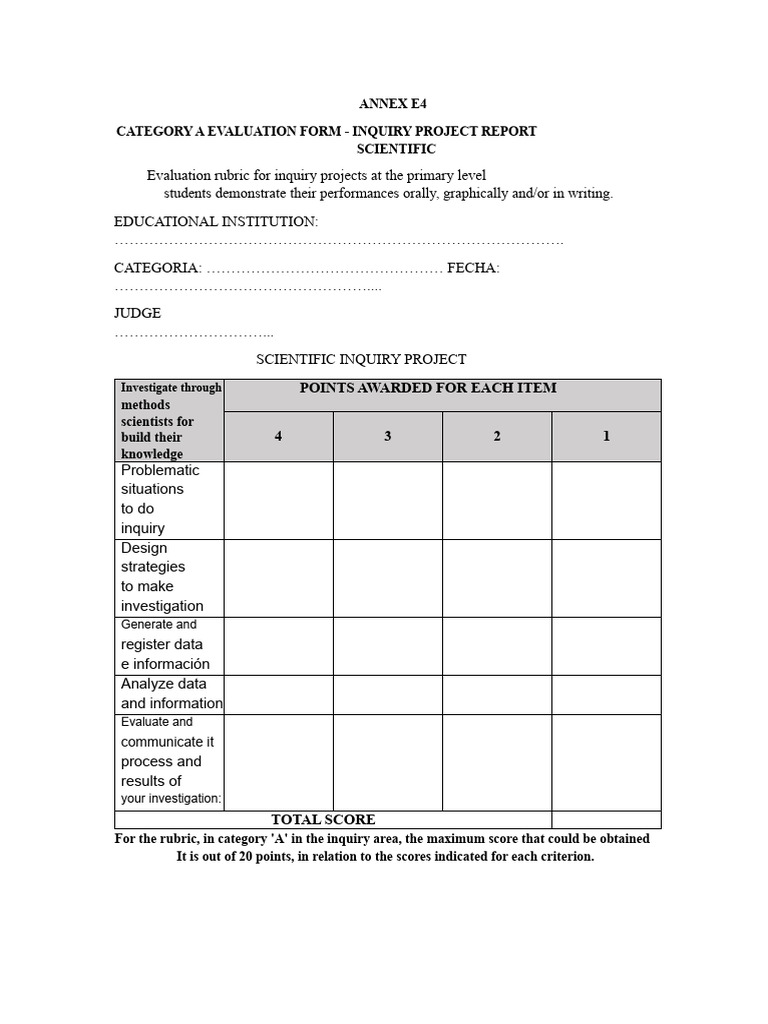 Science Fair Evaluation Instrument | PDF | Methodology | Cognition